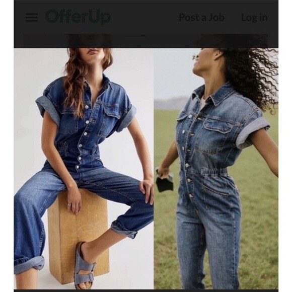 We the Free People Women's Marla Denim Jumpsuit Short Sleeve Size S New Utility - Picture 4 of 12